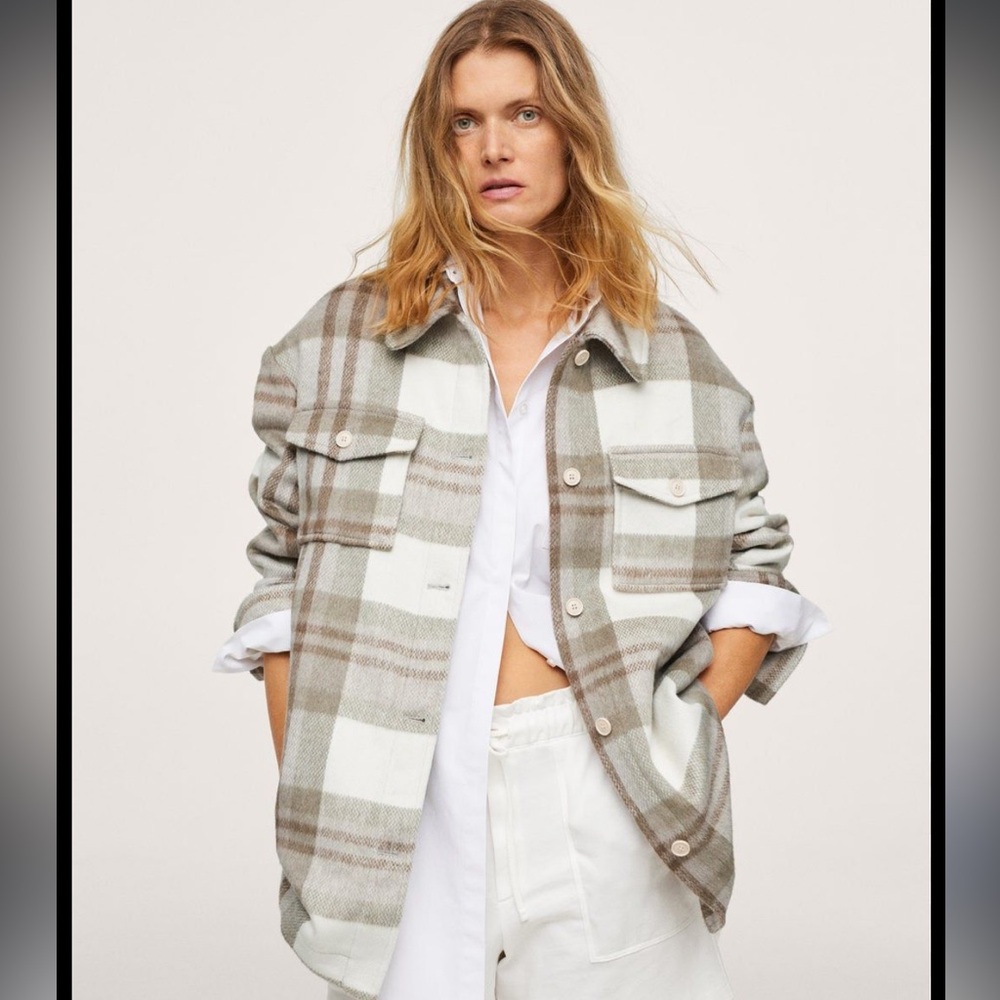 Mango Coat - plaid neutral colors - Size XS/S